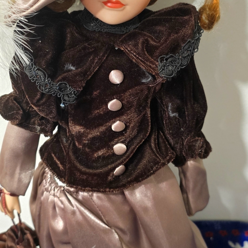 Elegant  Vintage antique porcelain Brown and Cream Doll